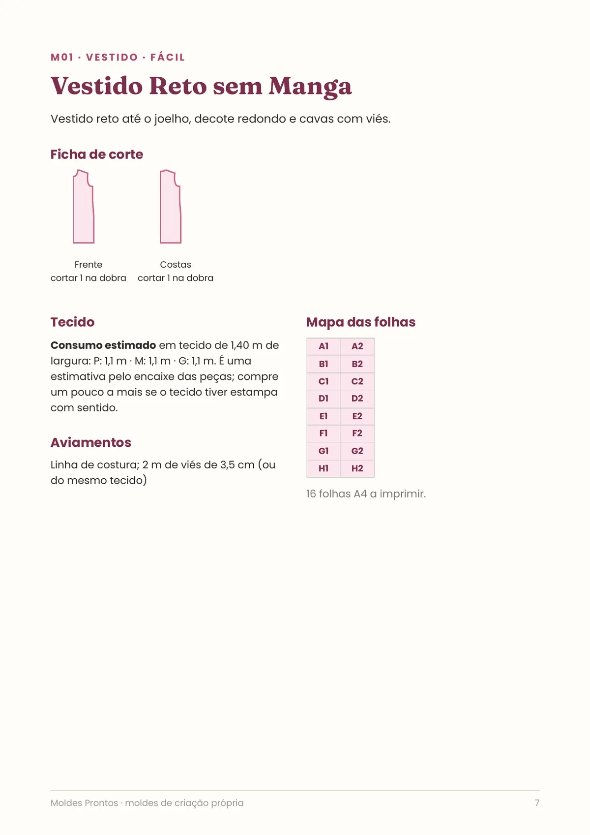 Página real do PDF Moldes Prontos: ficha de corte